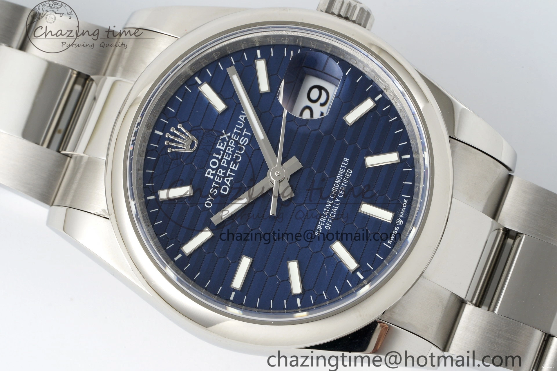Steel Oyster DateJust 36 Textured Dial V2 on 904L JDF Blue VR3235 SS Bracelet 0228